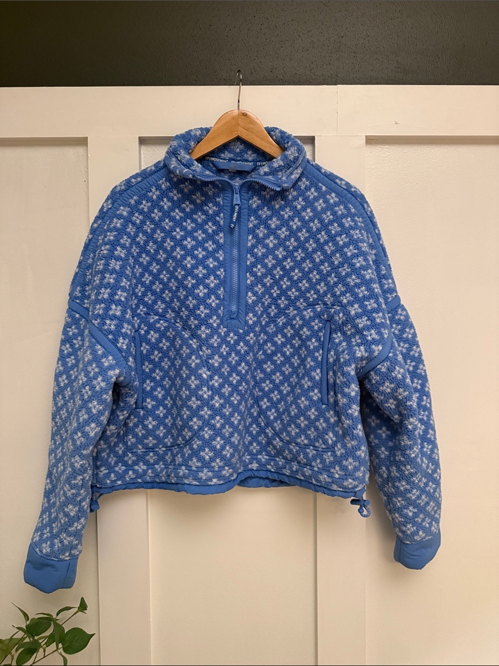 Free people Blue Patterned Half-Zip Fleece Pullover Sweater
